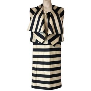 Zeta Beige/Black Stripes Satin Silk Skirt Set 8